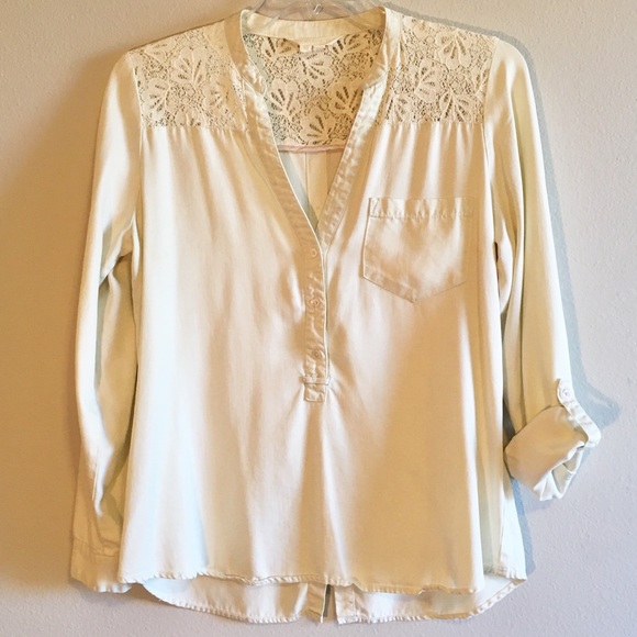 Anthropologie Tops - Anthropologie Lace Cutout Floral Open Back Blouse